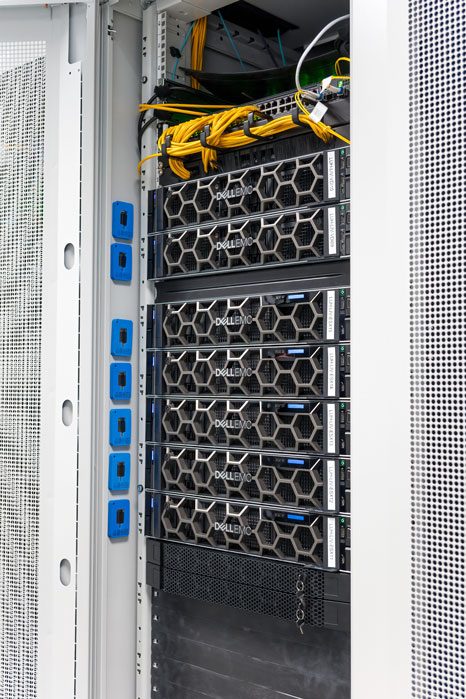 Dell EMC servers in a private data centre rack